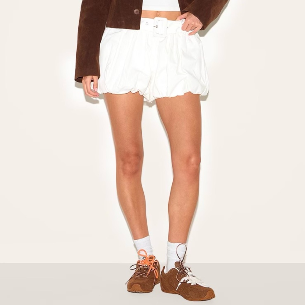 🆕 PLT White Linen Blend Belted Puffball Mini Skirt